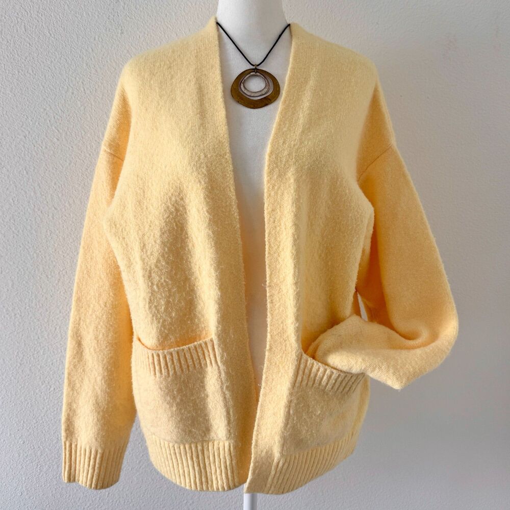 Anthropologie Butter Yellow Slouchy Open Front Cardigan Cottage Cabin Core